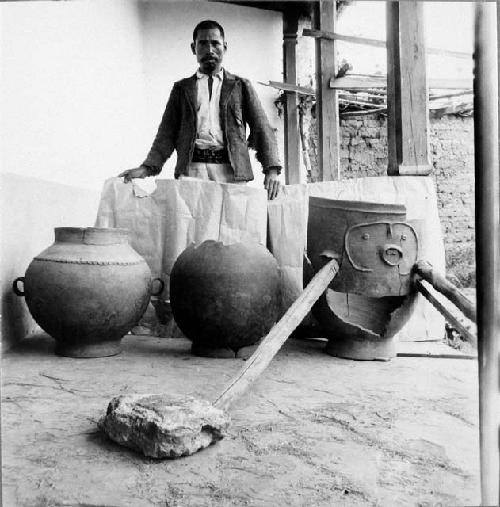 2 large pottery jars and a Burial Urn