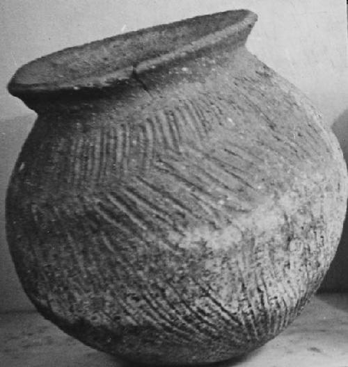 Unslipped striated jar