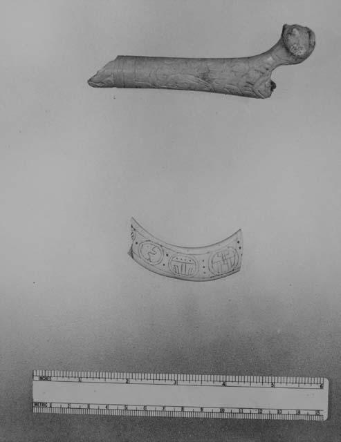 Carved bone, cat.53-24. Incised shell, cat.53-213
