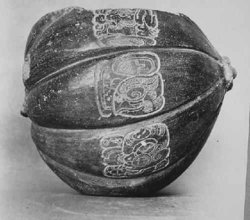 Vessel in form of a gourd - glyphs incised 6" +/- height