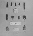 Artifacts: Q151: Top: points and pt. frags, 1 core C-94/Middle: C106 barm, 2 end