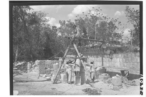 Structure 3E3 - Sweat House / Colonnade under repair, erecting columns