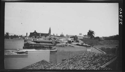 Rooftops of buildings in urban setting