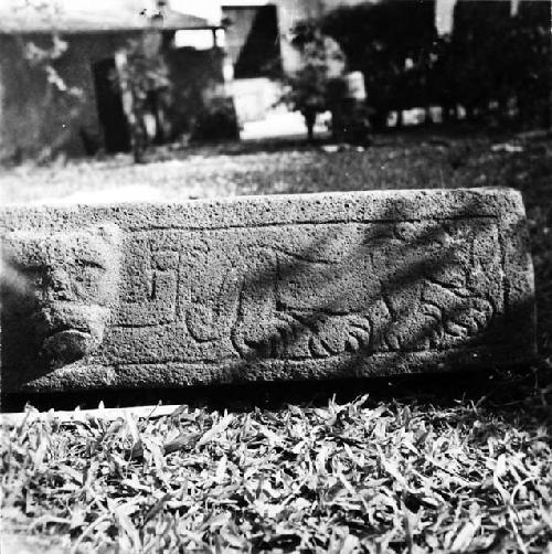 Sculptured stone trough with jaguar sculpture