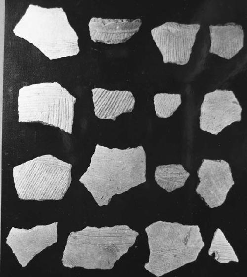 Fragments of unslipped coarsely striated Puuc type jars