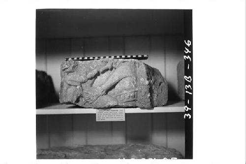 Sculptured block from Temple 26 in Peabody Museum