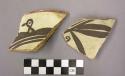 Ceramic sherds, rim or body, polychrome, splatters on white interior