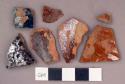 Ceramic, redware, lead-glazed sherds, various shapes and sizes