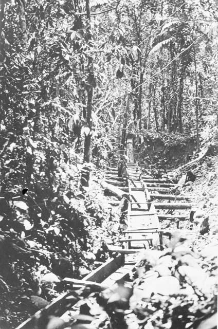 Sluice boxes made out of dug-out canoes