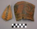 Ceramic, rim sherds, black designs on red exterior or interior, one mended