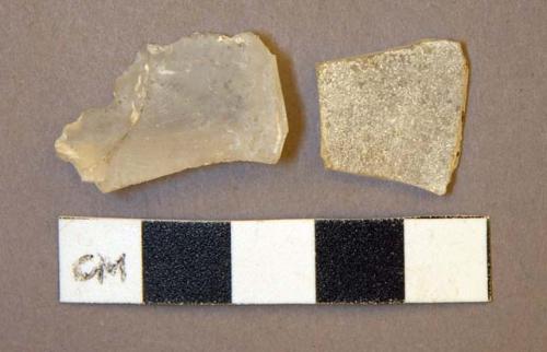 Glass, white bottle glass, thick fragments