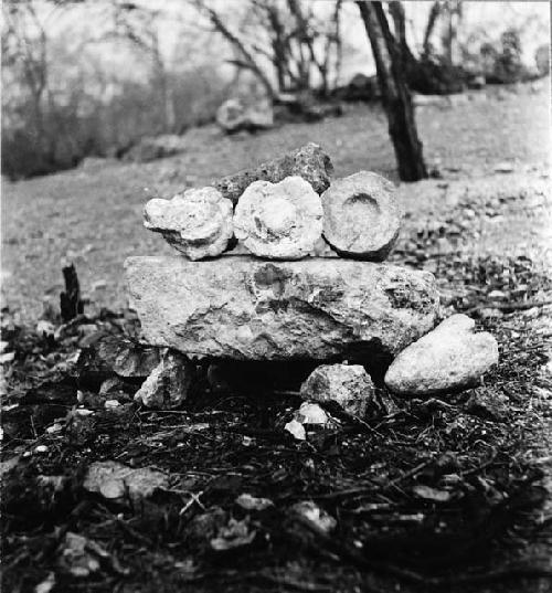 Reutilized carved Puuc stones