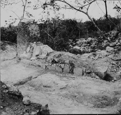 Stucco decoration of north serpent column at Structure Q159