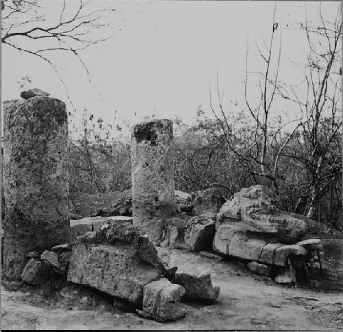 Str. Q-218. Doorway and serpent heads at front of temple