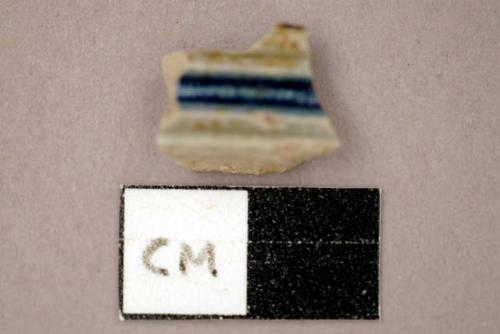 Ceramic, stoneware, blue on gray sherd