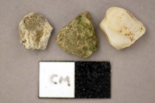 Raw material, stones, white, green, and gray