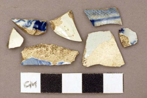 Ceramic, pearlware, sherds with blue transfer print