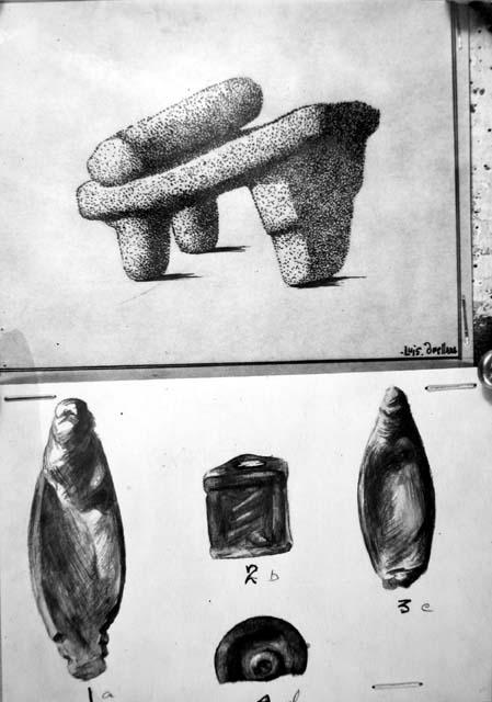 Drawing of artifacts Du Solier