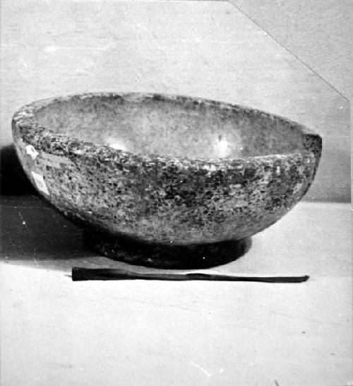 Ceramic bowl, footed, sherd missing from rim