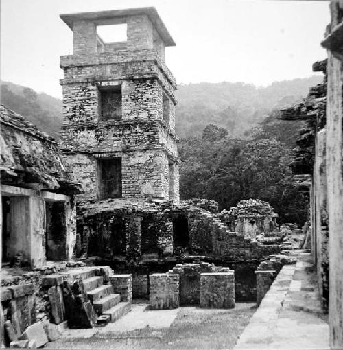 Palace. Detail of NW court and N side of tower