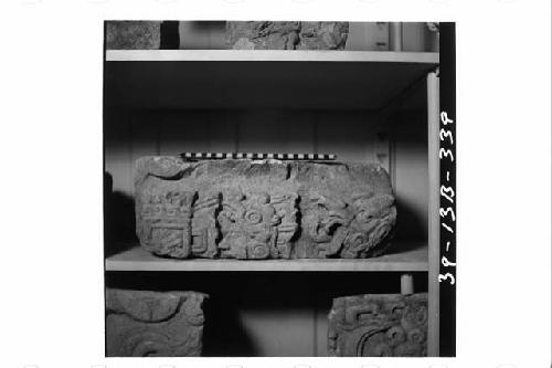 Sculptured block from Temple 26 in Peabody Museum