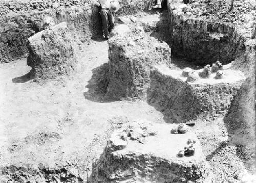 Excavation. I-31, looking north, showing graves A and B