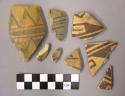 Ceramic body sherds, bi- or polychrome designs on exterior, various designs