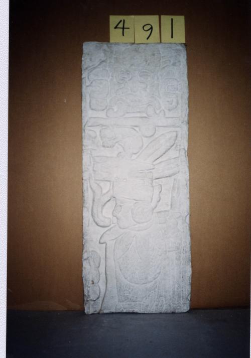 Cast of part of Ballcourt, Column, door jamb, Chamber E