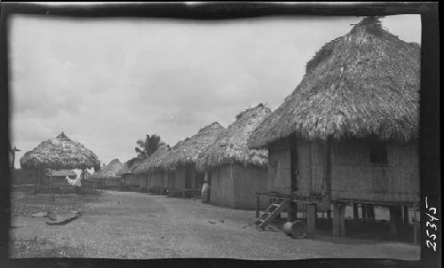 Row of huts in rural setting