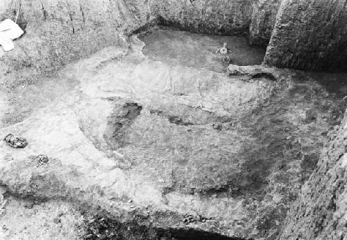 Excavation 1-31, Grave 1E, looking southeast showing textile mostly revealed