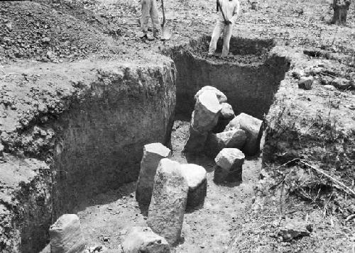 Stone columns, trench 9 - columns 6 to 10 - looking east