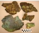 Metal, copper fragments and hardware from coffin? and wood fragments