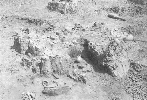 View of excavation 1-31, grave C showing exposed grave goods