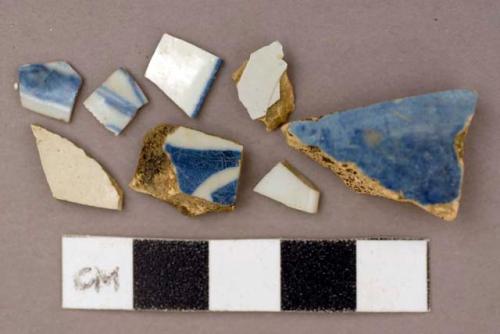 Ceramic, pearlware, sherds with blue transfer print