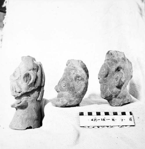 Three Tlaloc Heads of Red Clay