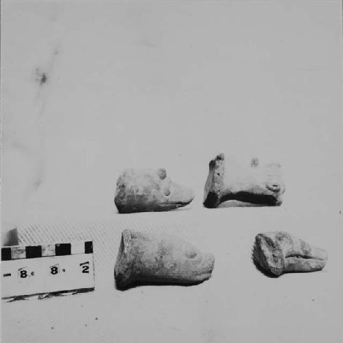 Four Legs of Pottery Vessels: Animal Head Effigies