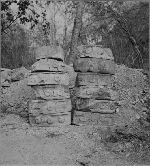 Miscellaneous puuc mask stones at Structure Q148