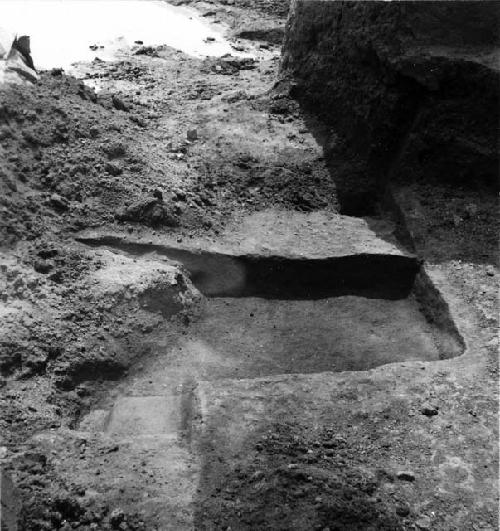 Mound E-III-3. Detail of bottom steps and terrace of Str. 3