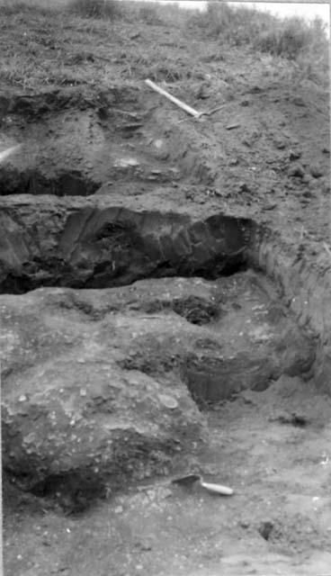 Additional excavation on mound bordering the Plaza on its South side