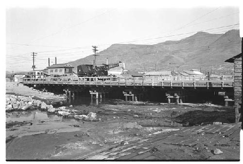 Several cars on a bridge