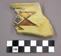 Ceramic, rim sherd, jar, flared rim, polychrome, design exterior on buff