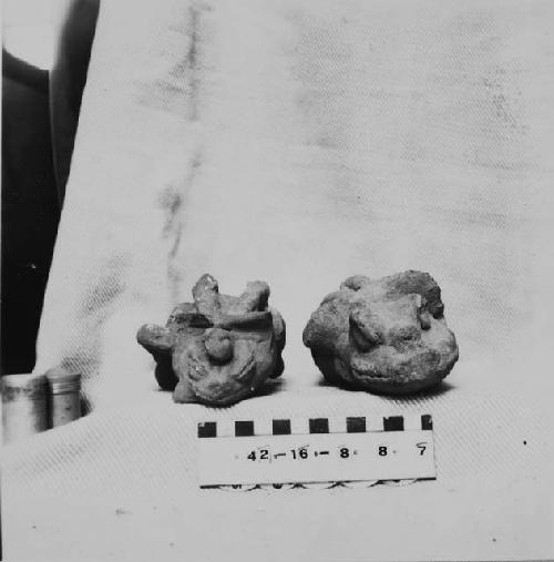 Two Hollow Pottery Frog Effigies