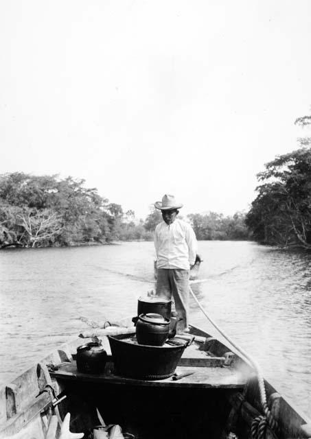 Rosendo Perez Sentina standing in boat