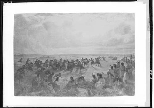 Photograph of oil painting by Seth Eastman titled "Indian [Women] Playing Ball on the Prairie"