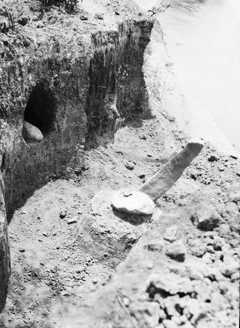 Stone column and altar stones - trench 10 at riverbank