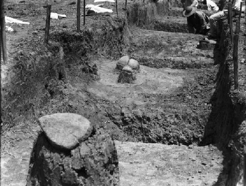 Northwest end of excavation I-31, showing stone 1 and pottery