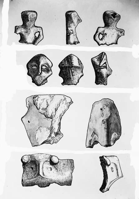 Human figurines of terra cotta and fragment of theriomorphic vessel