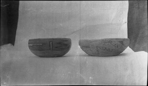 Two Ceramic Bowls, Redware Pottery, Left; Biscuit Ware, Right