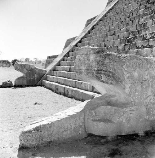 Serpent heads on Castillo at Chichen Itza