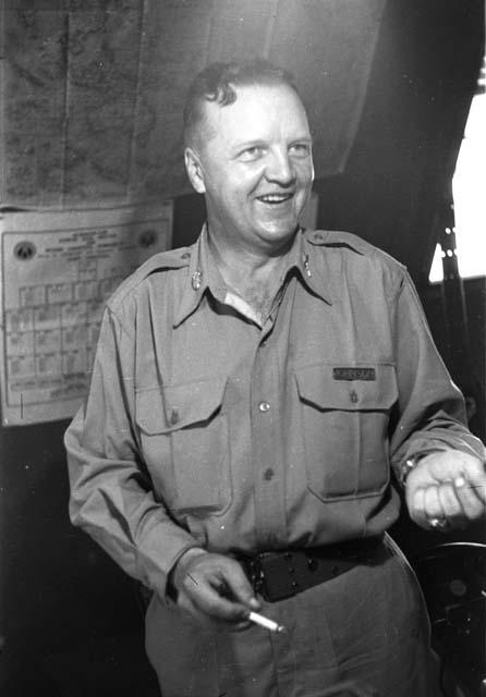 U.S. soldier Johnson in army base office.